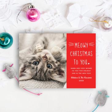 meowy christmas red funny cat photo holiday invitations