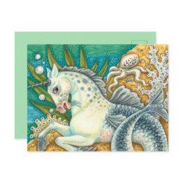 Small Merhorse & White Octopus, Fantasy Unicorn Horse Postinvitations Front View