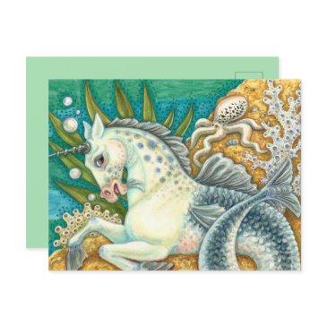 merhorse & white octopus, fantasy unicorn horse postinvitations
