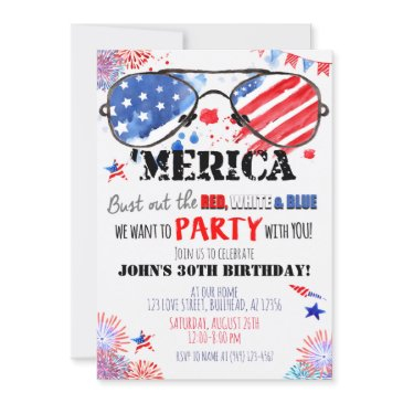 'merica patriotic red white and blue birthday invitation
