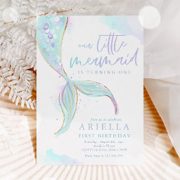 Small Mermaid 1st Birthday Under The Sea Mermaid Party Invitation Front View