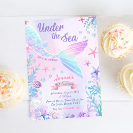 Small Mermaid 3rd Birthday Under The Sea Party Invitation Front View