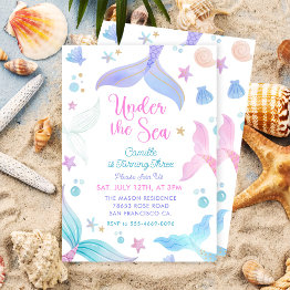 Small Mermaid 3rd Birthday Under The Sea Party Invitation Front View