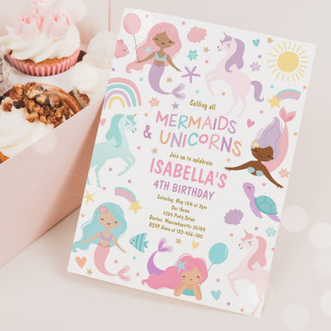 mermaid and unicorn magical birthday party invitation