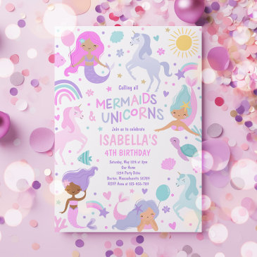 mermaid and unicorn magical birthday party invitation