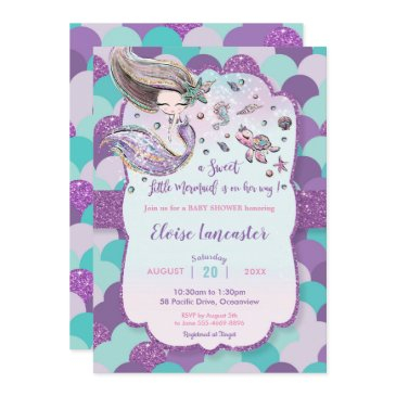 mermaid baby shower girl under the sea purple invitation