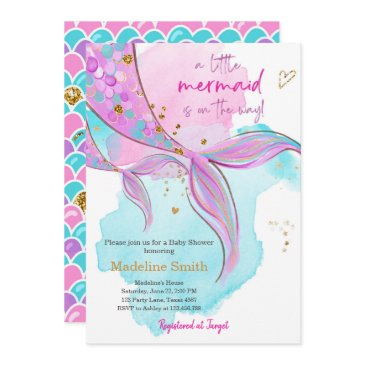 mermaid baby shower sprinkle girl pink invitation