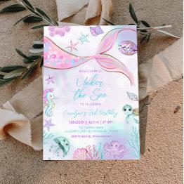 Small Mermaid Birthday Under The Sea Baby Girl Birthday Invitation Front View