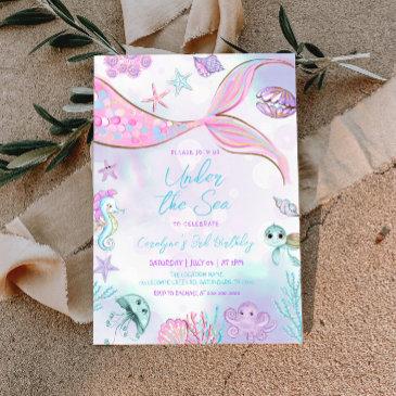 mermaid birthday under the sea baby girl birthday invitation