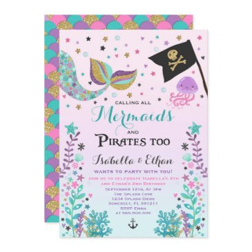 mermaid & pirate birthday sibling boy girl invite