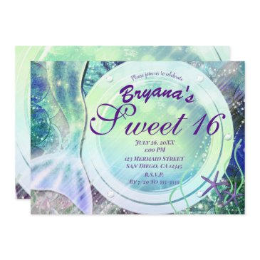 mermaid tail magic under sea sweet 16 light glow invitation