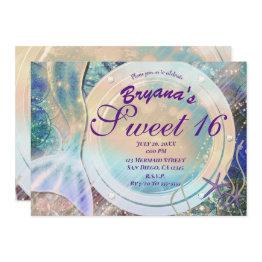 Small Mermaid Tail Magic Under Sea Sweet 16 Peach Glow Invitation Front View