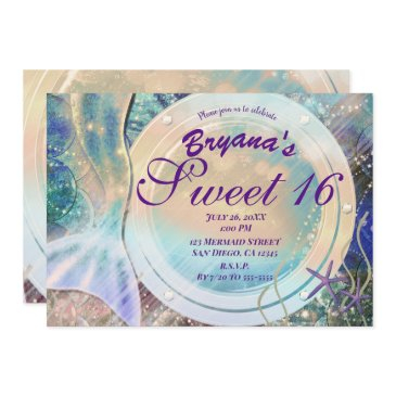 mermaid tail magic under sea sweet 16 peach glow invitation