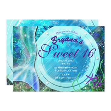 mermaid tail magic under the sea sweet 16 birthday invitation