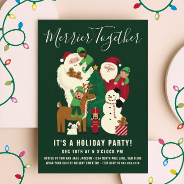 merrier together santa friends holiday invitation