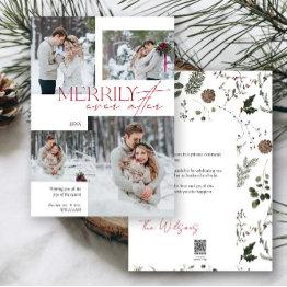 Small Merrily Ever After Newlywed 4 Wedding Photo Holiday Invitations Front View