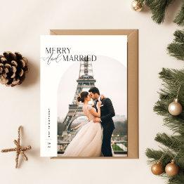 Small Merry And Married Newlywed Photo Christmas Invitations Front View