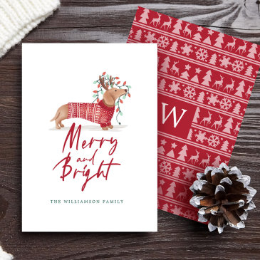 merry & bright | dachshund christmas sweater holiday invitations