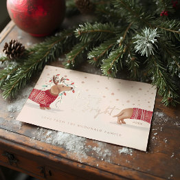 Small Merry & Bright | Dachshund Dog Christmas Sweater Foil Holiday Invitations Front View