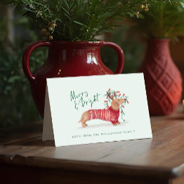 Small Merry & Bright | Dachshund Dog Christmas Sweater Holiday Invitations Front View
