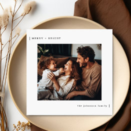 Small Merry & Bright Minimalist Family Christmas Photo Holiday Invitations Front View