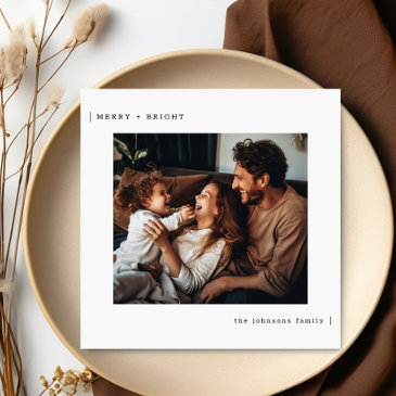 merry & bright minimalist family christmas photo holiday invitations