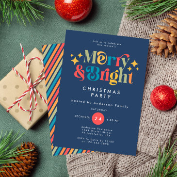 merry & bright retro colorful dark christmas party invitation