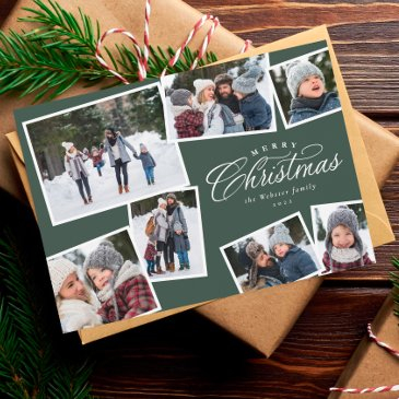 merry christmas 7 photo collage hunter green holiday invitations