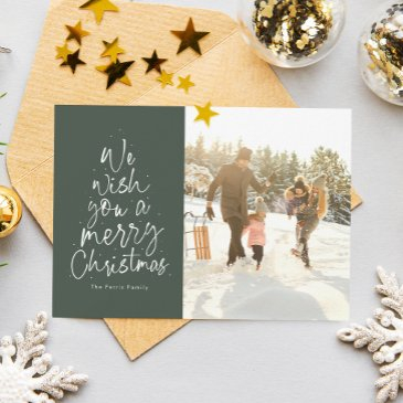 merry christmas green family photo holiday invitations