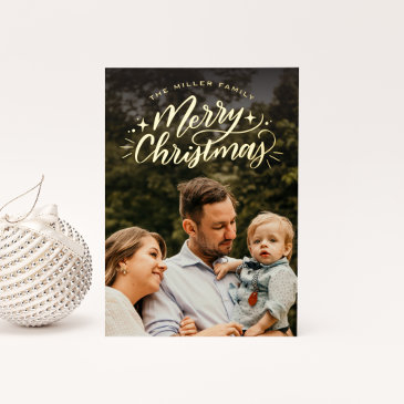merry christmas hand-lettered photo foil holiday invitations