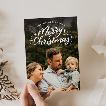 merry christmas hand-lettered photo holiday invitations