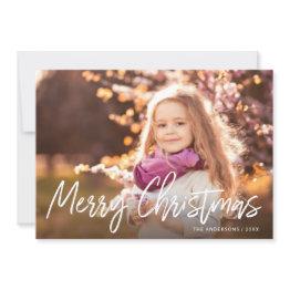 Small Merry Christmas Handwritten White Script Photo Holiday Invitations Front View