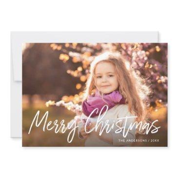 merry christmas handwritten white script photo holiday invitations