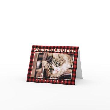 merry christmas modern plaid funny pet cat photo holiday invitations
