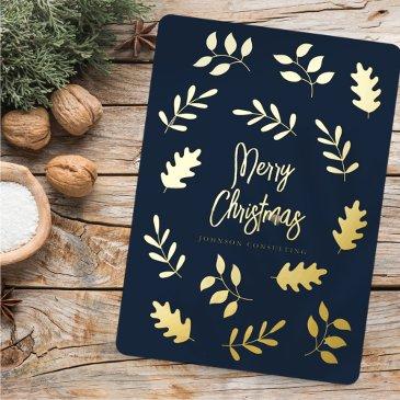 merry christmas modern simple foliage botanical foil holiday invitations