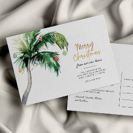 Small Merry Christmas Palm Tree Holiday Moving Announcement Postinvitations Front View