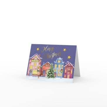 merry christmas village scene holiday invitations