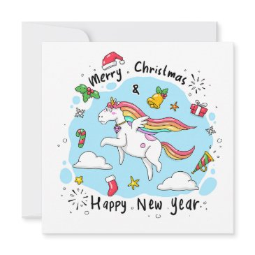 merry christmas with unicorn holiday invitations
