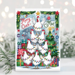 Small Merry Cluck-mas Chickens Christmas Invitations Front View