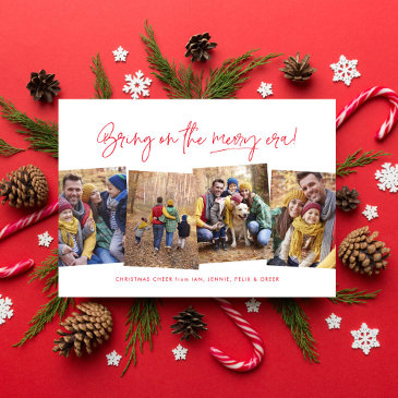 merry era fun four photo red christmas holiday invitations