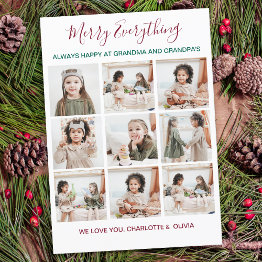 Small Merry Everything Grandparents 9 Photo Christmas Holiday Invitations Front View