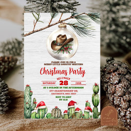 Small Merry Little Western Cowboy Christmas Party Invitation Front View