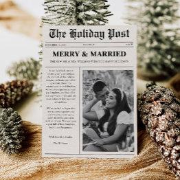 Small Merry & Married Christmas Newspaper Holiday Invitations Front View