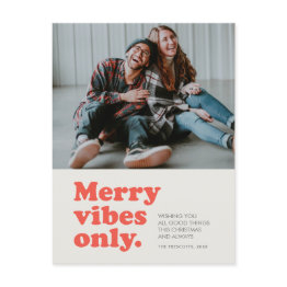Small Merry Vibes Only Retro One Photo Holiday Postinvitations Front View