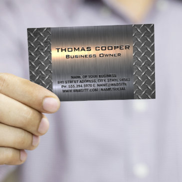 metallic brushed shine | diamond plated pattern business invitations