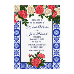 Small Mexican Coral And Cream Wedding Top Roses Invitation Front View