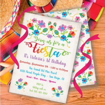 mexican fiesta birthday party with embroidery invitation