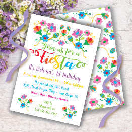 Small Mexican Fiesta Birthday Party With Embroidery Invitation Front View