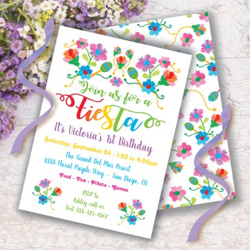 mexican fiesta birthday party with embroidery invitation