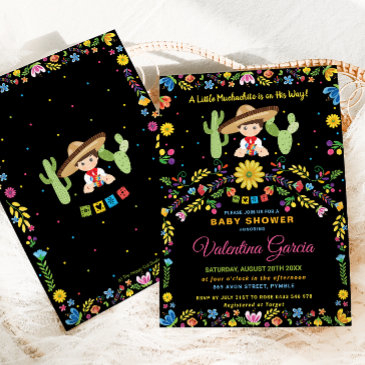 mexican fiesta little muchachito boy baby shower  invitation